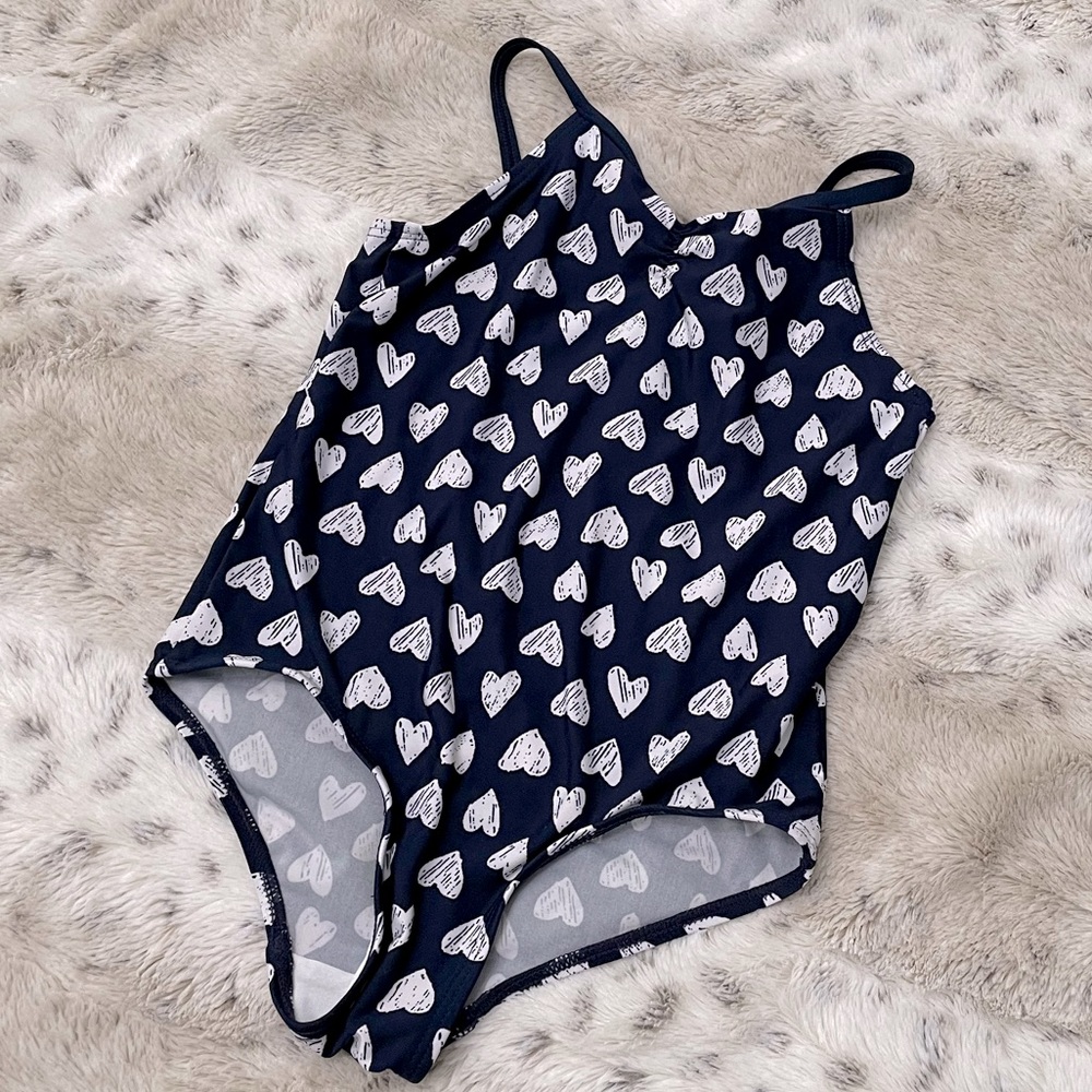 Heart print toddler girl bathing suit